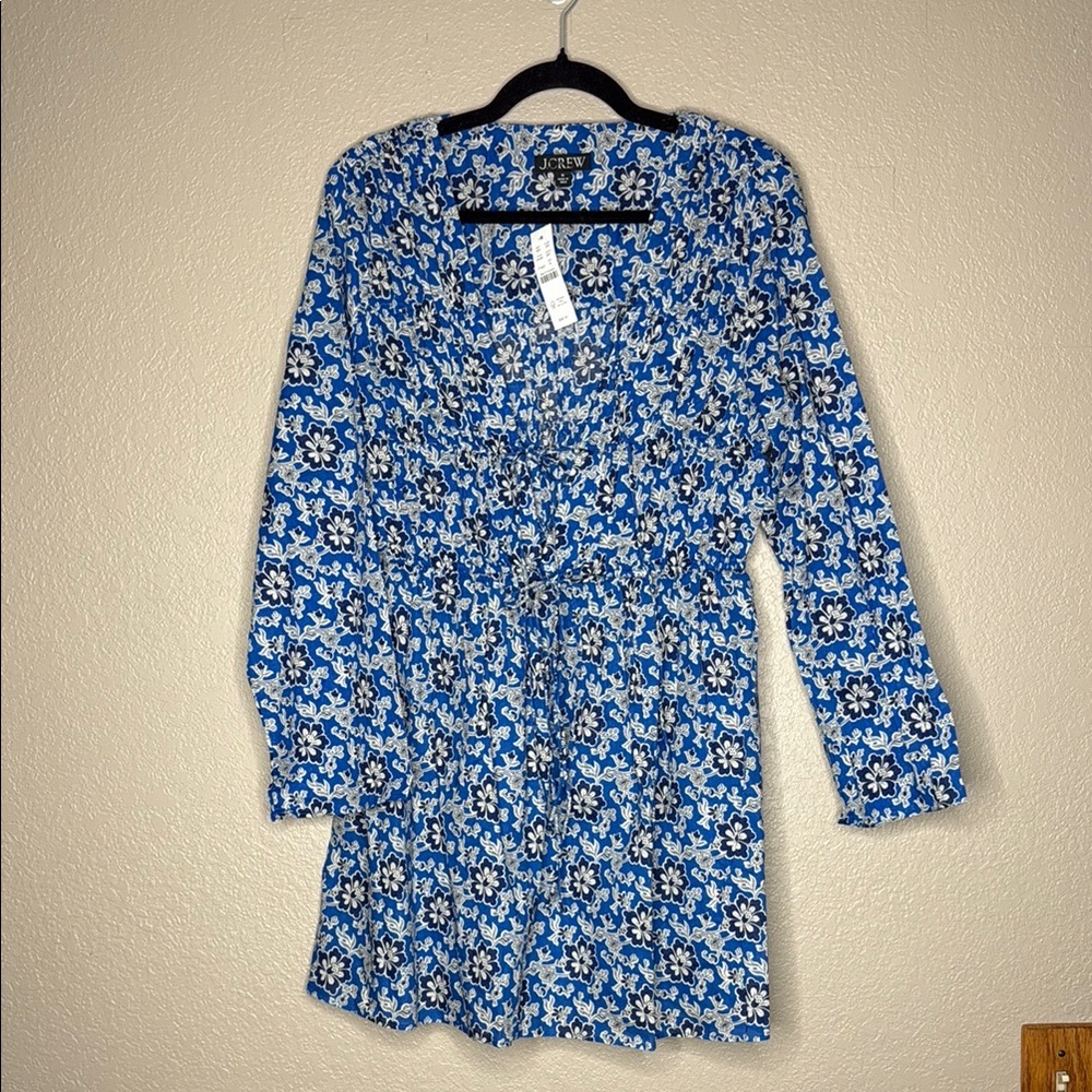 J. Crew Tiered Tie-Front Beach Dress in Cobalt Floral Cotton Voile - Picture 3 of 8